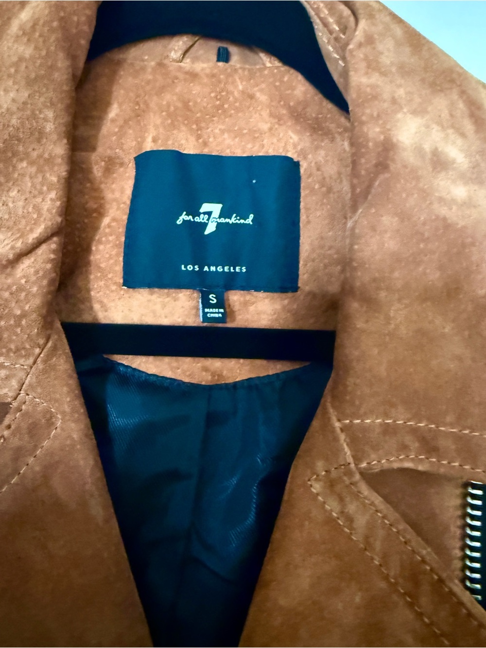 7 For All Mankind Rust Brown Suede Moto Jacket - Picture 2 of 4